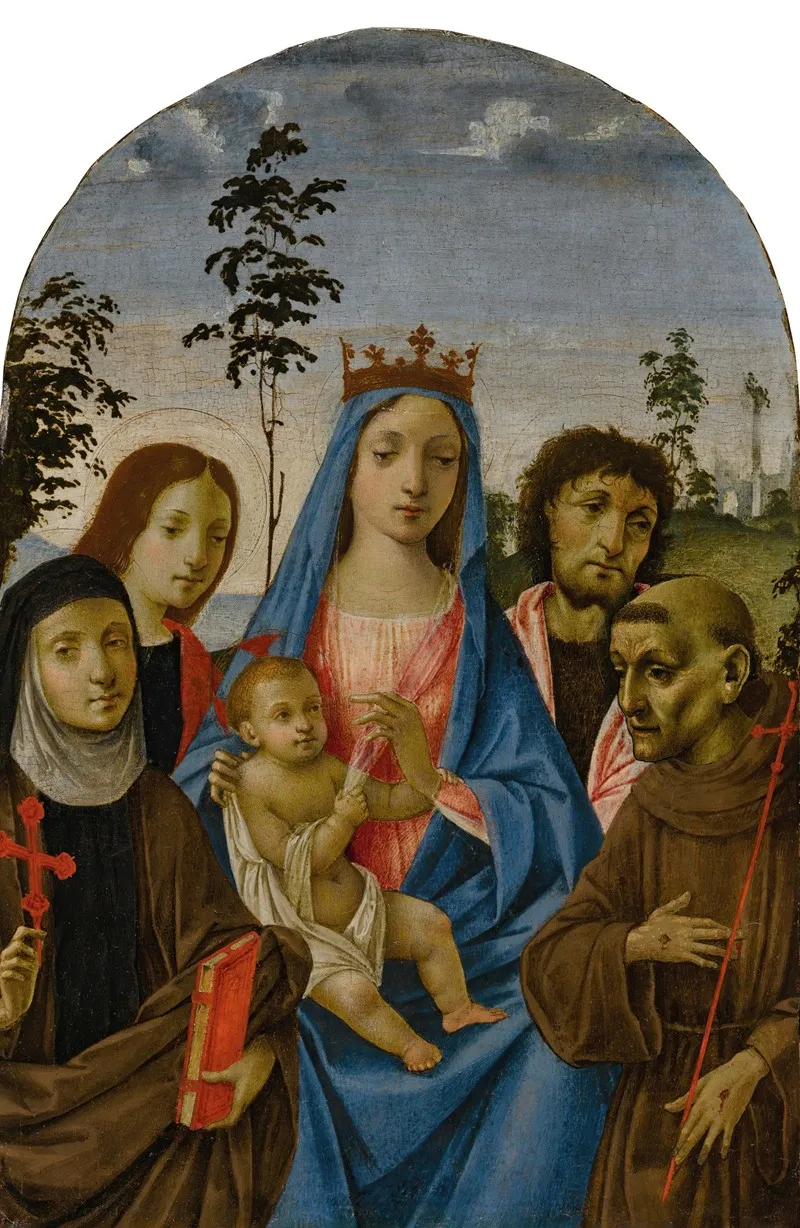Madonna And Child With Saints Clare John The Evangelist John The Baptist And Francis Wall Art by Michelangelo di Pietro Membrini - High-Resolution Digital Print
