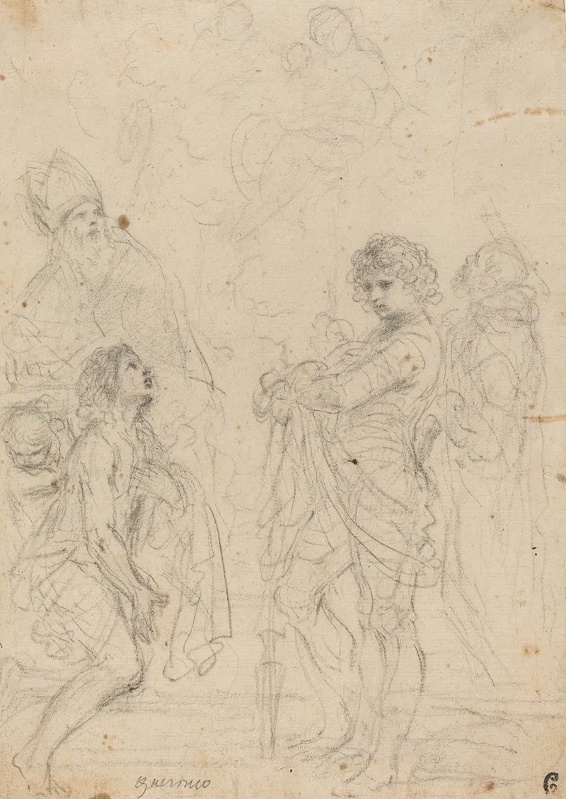 Madonna And Child With Saints Gimignano John The Baptist George And Peter Martyr Wall Art by Guercino - High-Resolution Digital Print