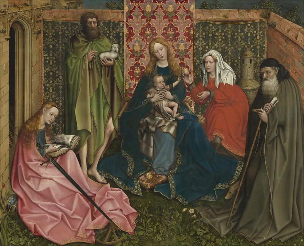 Madonna And Child With Saints In The Enclosed Garden Wall Art by Follower of Robert Campin - High-Resolution Digital Print