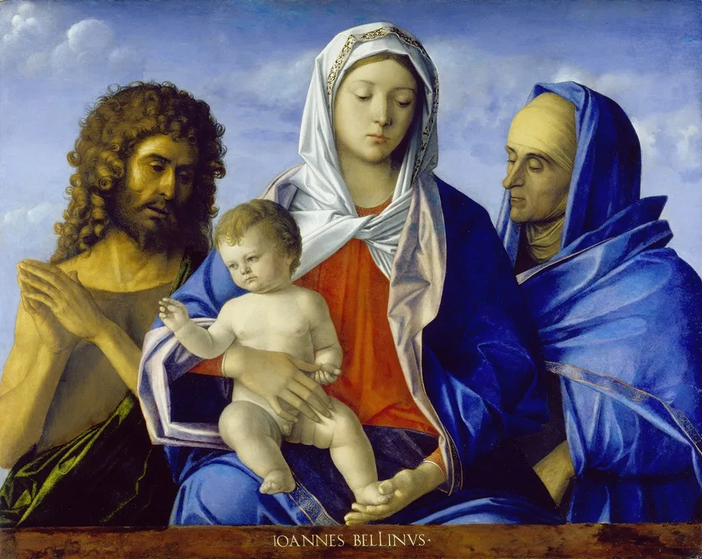 Madonna And Child With Saints John The Baptist And Elizabeth Wall Art by Workshop of Giovanni Bellini - High-Resolution Digital Print