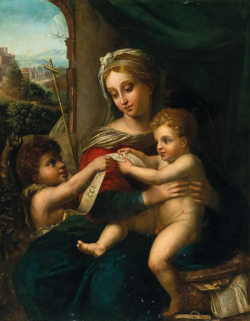 Madonna And Child With The Infant Saint John The Baptist 5 Wall Art by Follower of Raphael - High-Resolution Digital Print