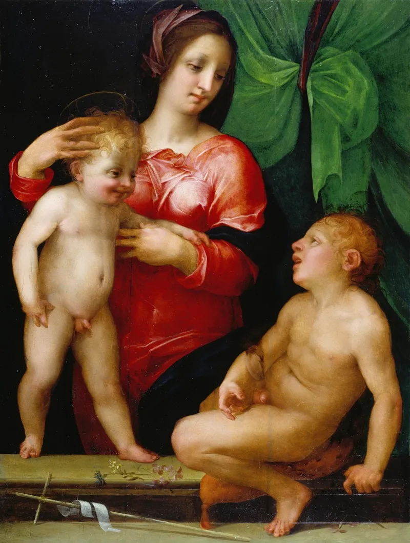 Madonna And Child With The Infant St John 2 Wall Art by Rosso Fiorentino - High-Resolution Digital Print