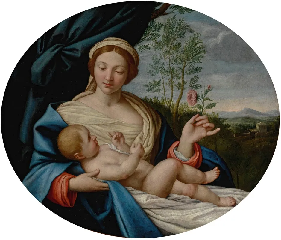 Madonna And Child With The Rose Wall Art by Giovanni Battista Salvi da Sassoferrato - High-Resolution Digital Print