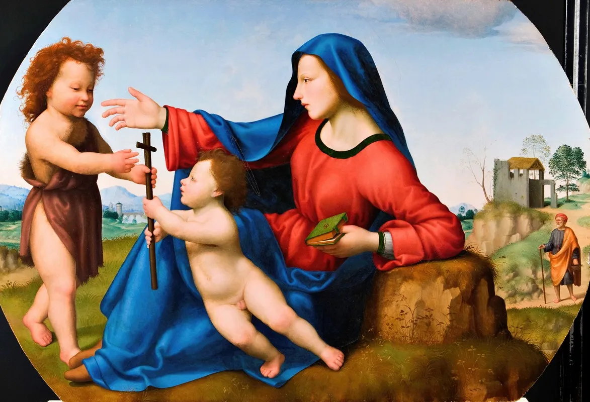 Madonna And Child With The Young St John The Baptist Wall Art by Giuliano Bugiardini - High-Resolution Digital Print