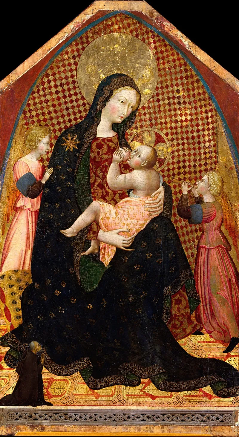 Madonna And Child With Two Angels And A Donor Wall Art by Giovanni di Paolo - High-Resolution Digital Print