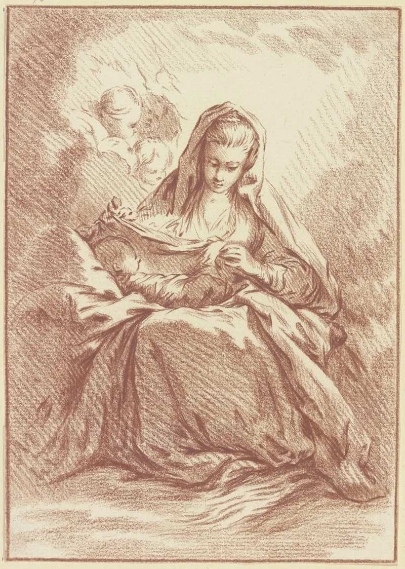 Madonna Mit Dem Kind Auf Dem Schos Und Drei Engelskopfchen