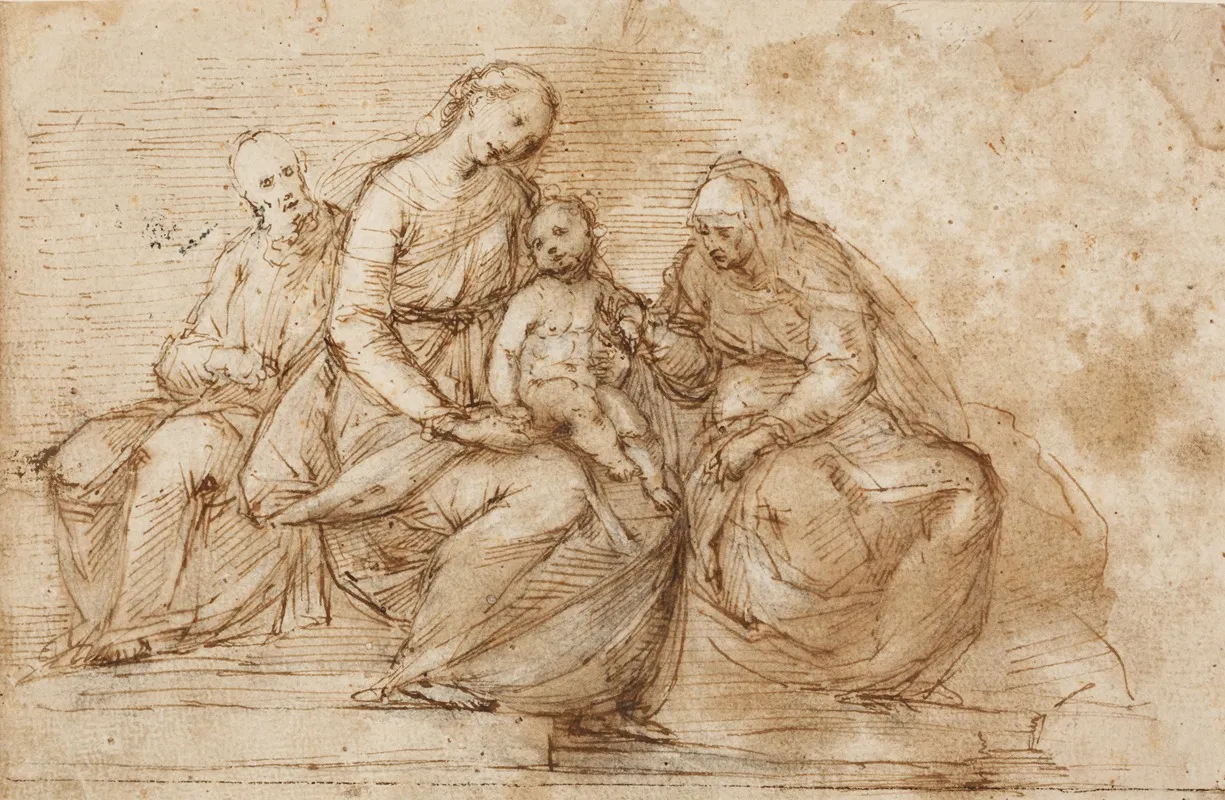 Madonna Mit Kind Und Den Heiligen Anna Und Joseph Wall Art by Guglielmo Caccia - High-Resolution Digital Print