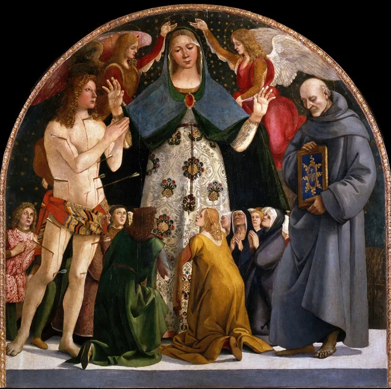 Madonna Of Mercy And Saints Sebastian And Bernardino Da Siena