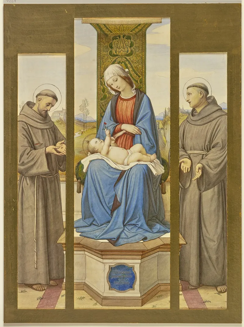 Madonna On The Throne Next To Saints Francis And Anthony As A Triptych Wall Art by Eduard von Steinle - High-Resolution Digital Print