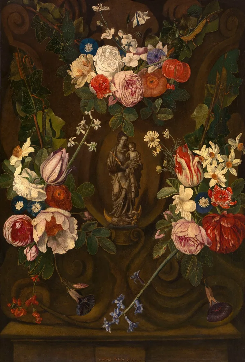 Madonna Surrounded By A Garland Of Flowers Wall Art by Jan Philips van Thielen - High-Resolution Digital Print