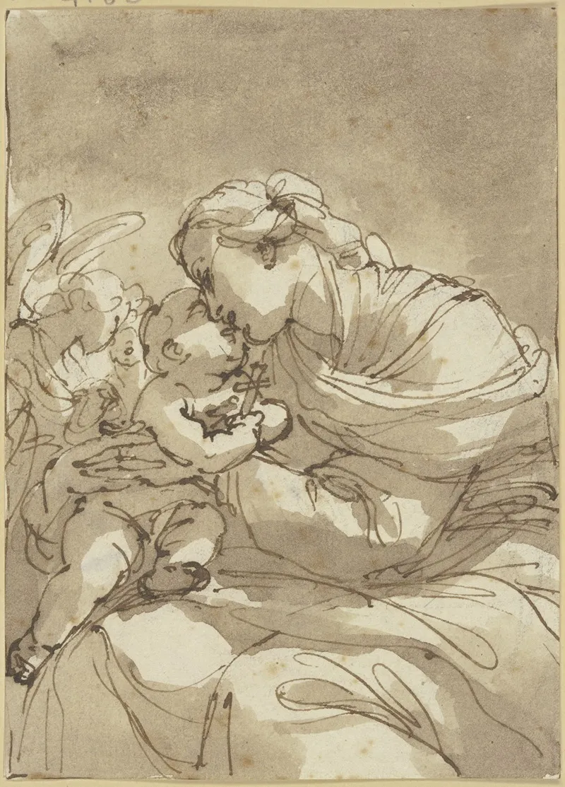 Madonna Von Zwei Engeln Angebetet Kniestuck