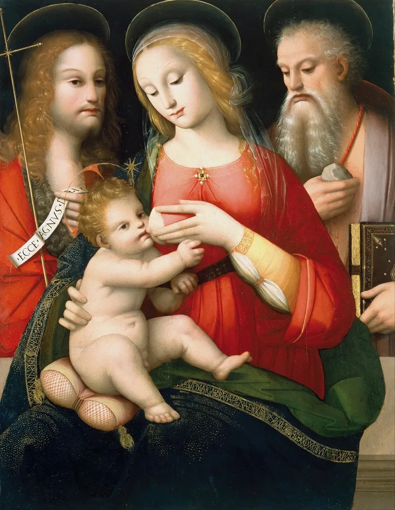 Madonna With Child And Saints John The Baptist And Girolamo Wall Art by Andrea del Brescianino - High-Resolution Digital Print
