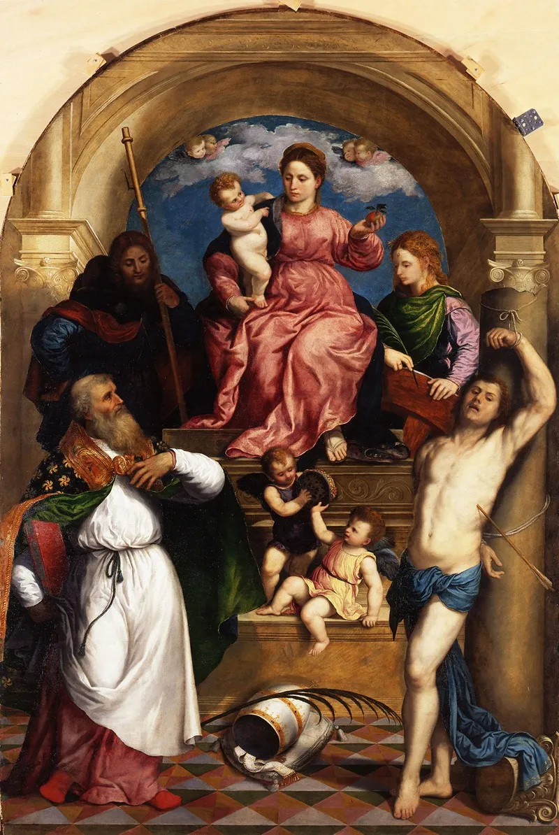 Madonna With Child Enthroned And Saints Wall Art by Paris Bordone - High-Resolution Digital Print