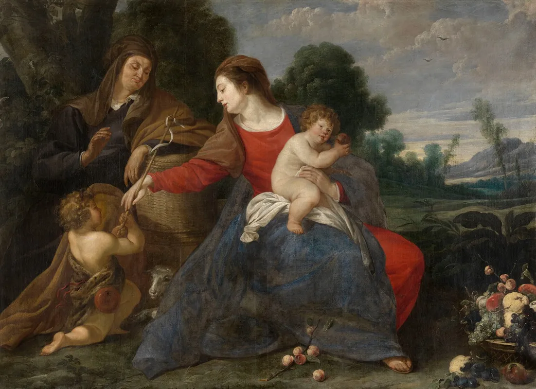 Madonna With The Infant Saint John The Baptist And Elisabeth Wall Art by Theodoor Rombouts - High-Resolution Digital Print