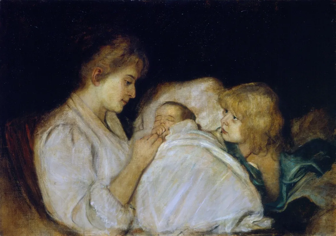 Magdalena Von Lenbach Mit Tochtern Erika Und Marion Wall Art by Franz von Lenbach - High-Resolution Digital Print