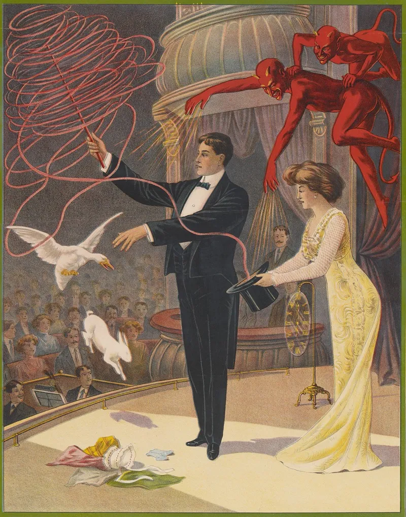 Magician With Devils Assistant Goose And Rabbit Wall Art by Jordan Show Print Co. - High-Resolution Digital Print