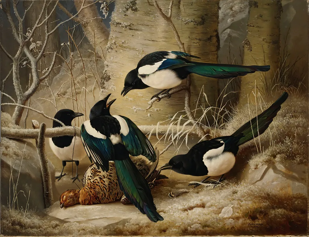 Magpies Round A Dead Female Capercaillie Wall Art by Ferdinand von Wright - High-Resolution Digital Print