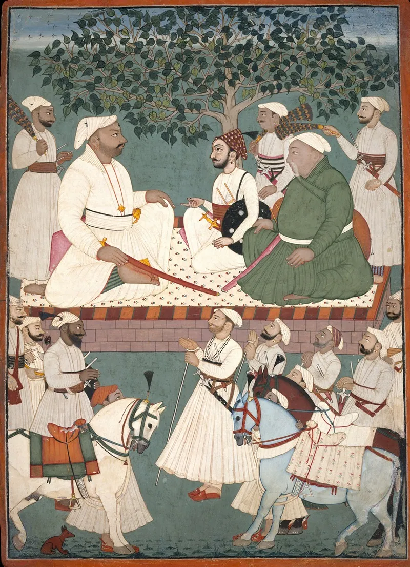 Maharaja Sidh Sen Receiving An Embassy Wall Art by A Master of the Mandi atelier - High-Resolution Digital Print