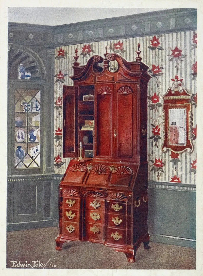 Mahogany Cabinet Topped Block Front Scrutoir Mahogany And Gilt Constitution Mirror Wall Art by Edwin Foley - High-Resolution Digital Print