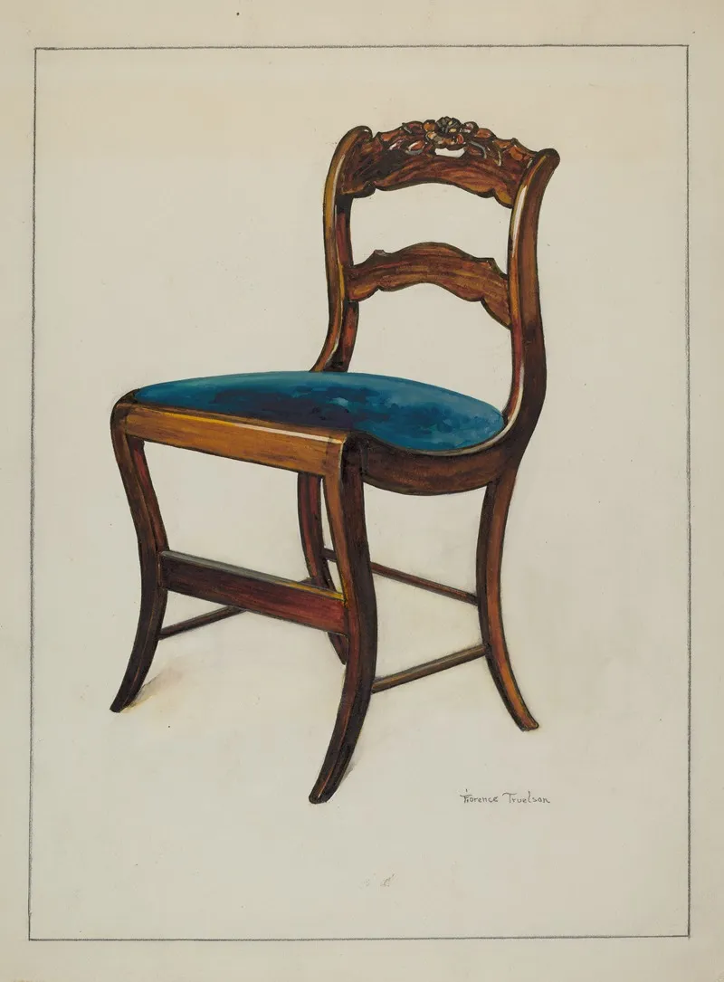 Mahogany Chair With Card Rose Design On Upperwrung