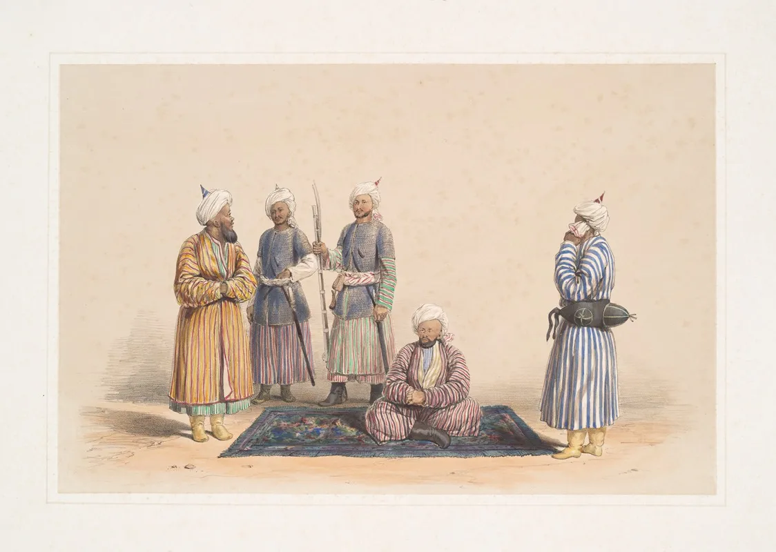 Mahomed Umeen Khan Walee Of Khooloom With His Minister And Attendants Wall Art by James Atkinson - High-Resolution Digital Print