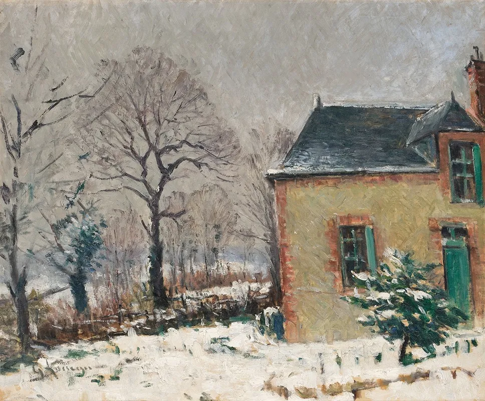 Maison Campagnarde Au Bord Dun Ruisseau Sous La Neige