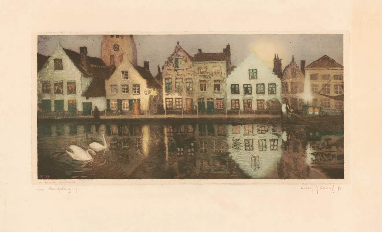 Maisons Au Bord Dun Canal Le Soir Wall Art by Léon Bartholomé - High-Resolution Digital Print