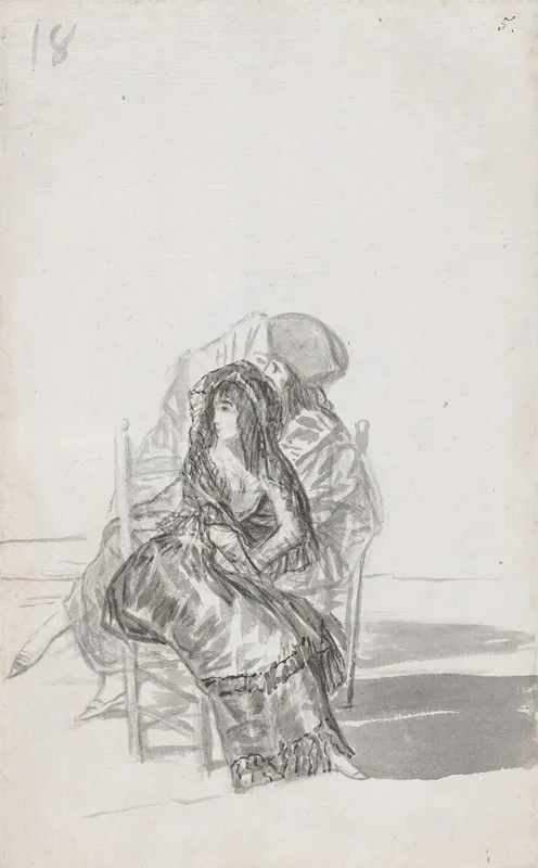 Maja Seated On A Chair And Two Companions Behind