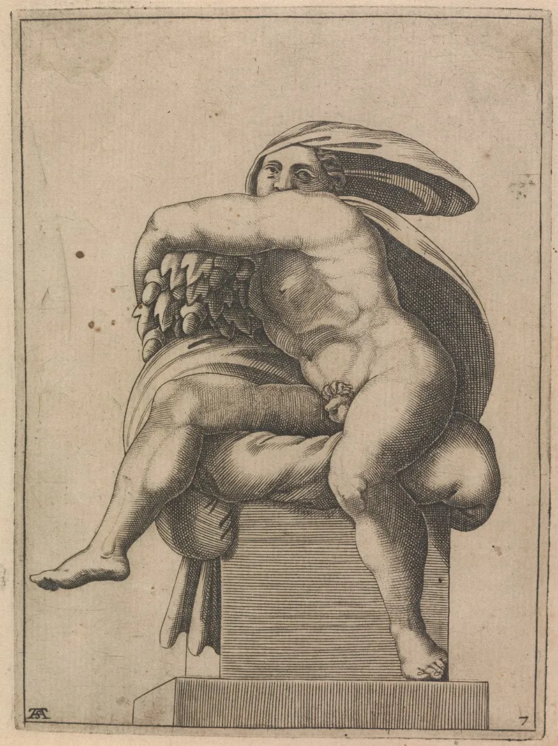 Male Nude From Panel Of Creation Of Eve 3 Wall Art by Adamo Scultori - High-Resolution Digital Print