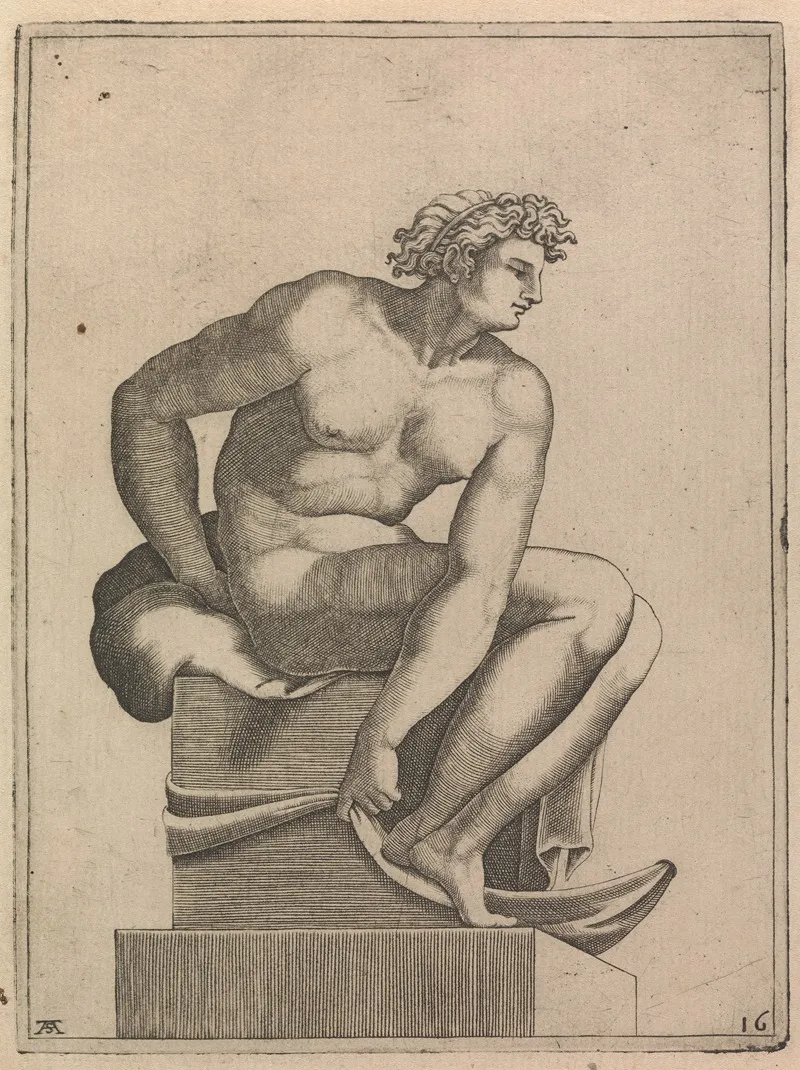 Male Nude From Panel Of Creation Of Eve Wall Art by Adamo Scultori - High-Resolution Digital Print