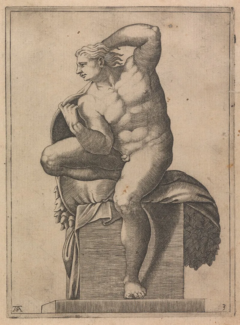 Male Nude From Panel Of God Separating Light From Dark Wall Art by Adamo Scultori - High-Resolution Digital Print