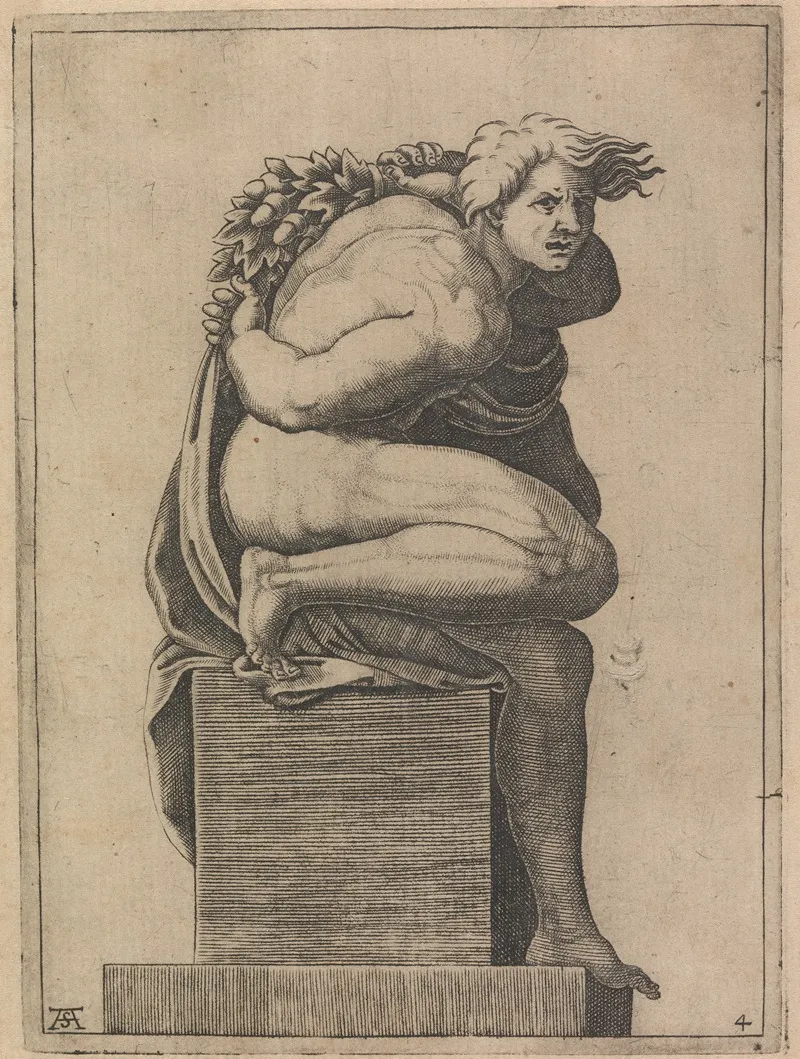 Male Nude From Panel Of God Separating The Waters Wall Art by Adamo Scultori - High-Resolution Digital Print