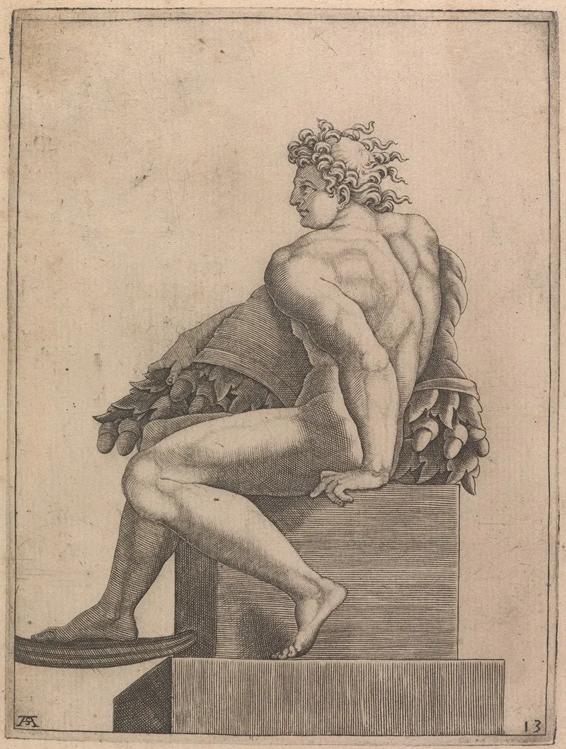 Male Nude From Panel Of The Drunkeness Of Noah 2 Wall Art by Adamo Scultori - High-Resolution Digital Print