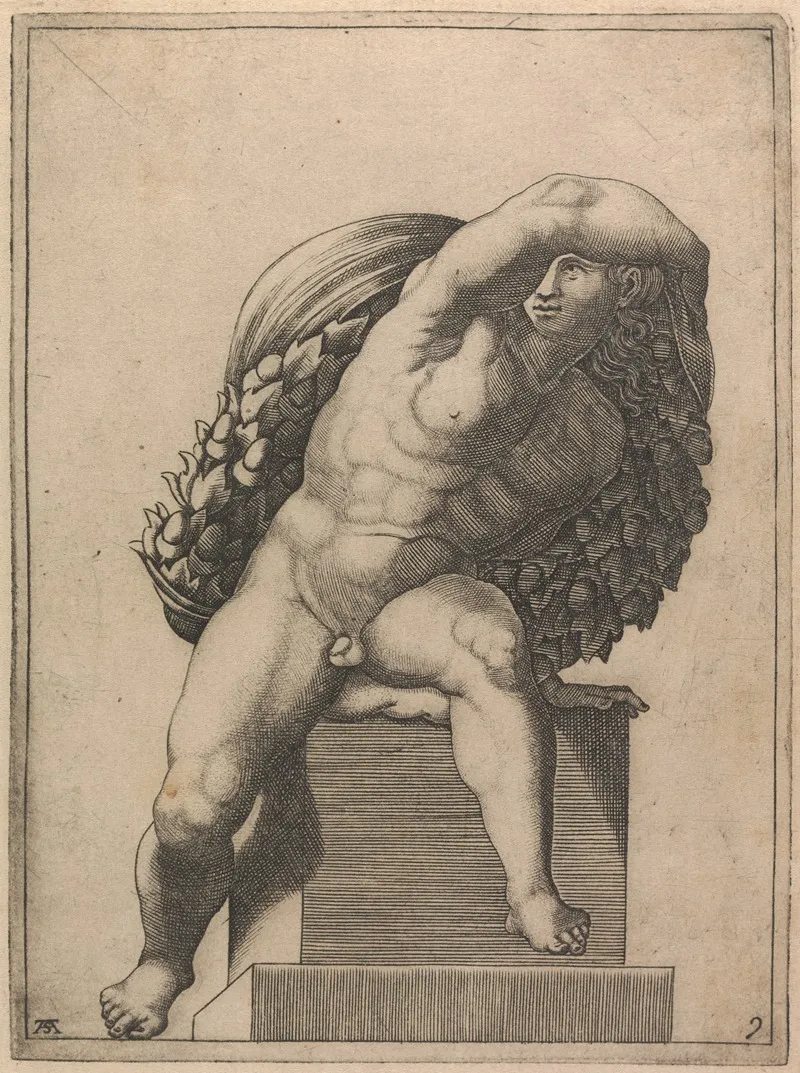 Male Nude From Panel Of The Sacrifice Of Noah 2 Wall Art by Adamo Scultori - High-Resolution Digital Print