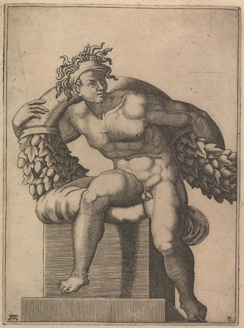 Male Nude From Panel Of The Sacrifice Of Noah 3 Wall Art by Adamo Scultori - High-Resolution Digital Print