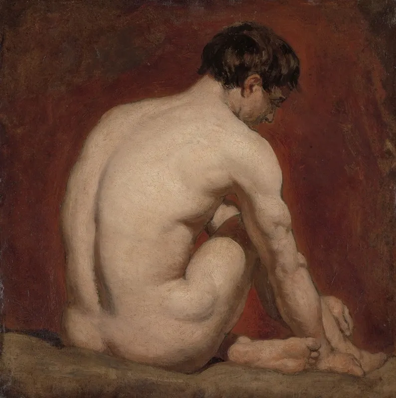 Male Nude Kneeling From The Back Wall Art by William Etty - High-Resolution Digital Print