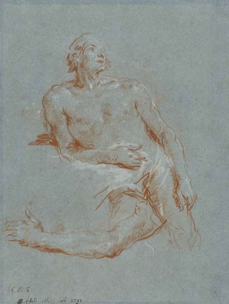 Male Nude Leaning On His Elbow Verso Wall Art by Giovanni Battista Tiepolo - High-Resolution Digital Print