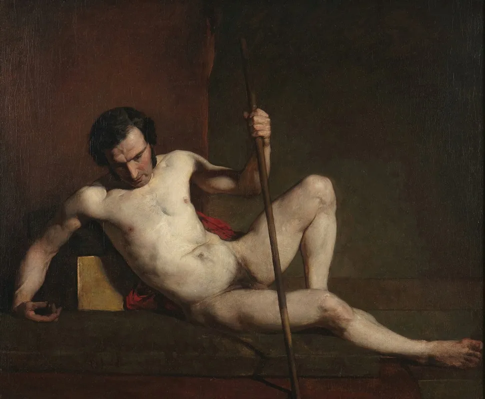 Male Nude Leaning On Staff Wall Art by William Etty - High-Resolution Digital Print