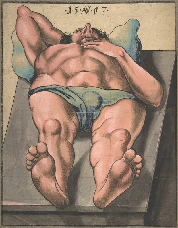 Male Nude Lying On A Table Wall Art by Monogrammist AW - High-Resolution Digital Print