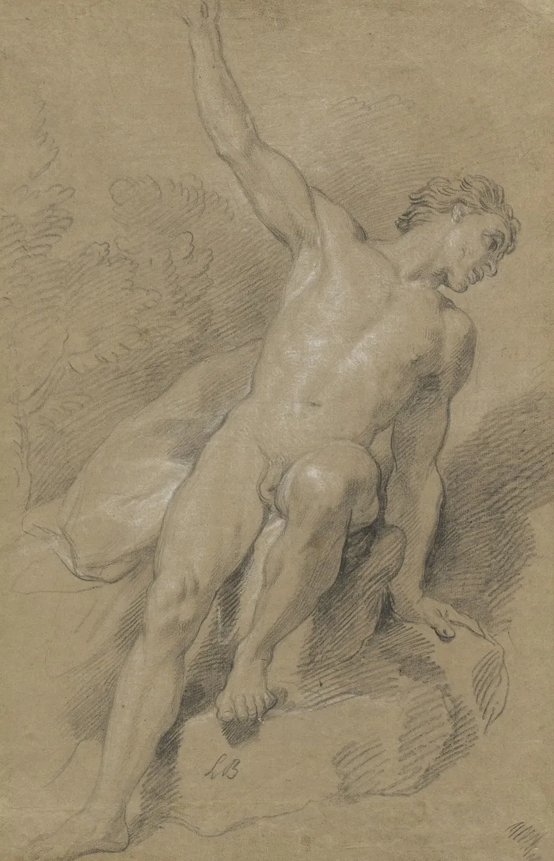 Male Nude Seated On Rocks Wall Art by Louis de Boullogne the Younger - High-Resolution Digital Print