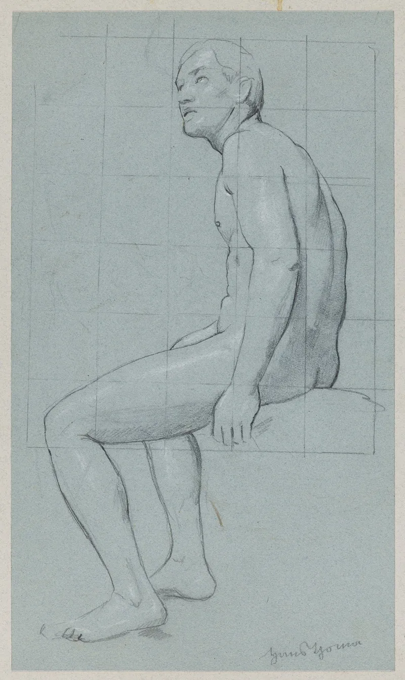 Male Nude Sitting In Profile 2 Wall Art by Hans Thoma - High-Resolution Digital Print