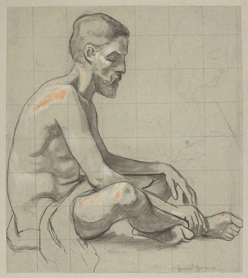 Male Nude Sitting Outline Of A Female Figure Wall Art by Hans Thoma - High-Resolution Digital Print