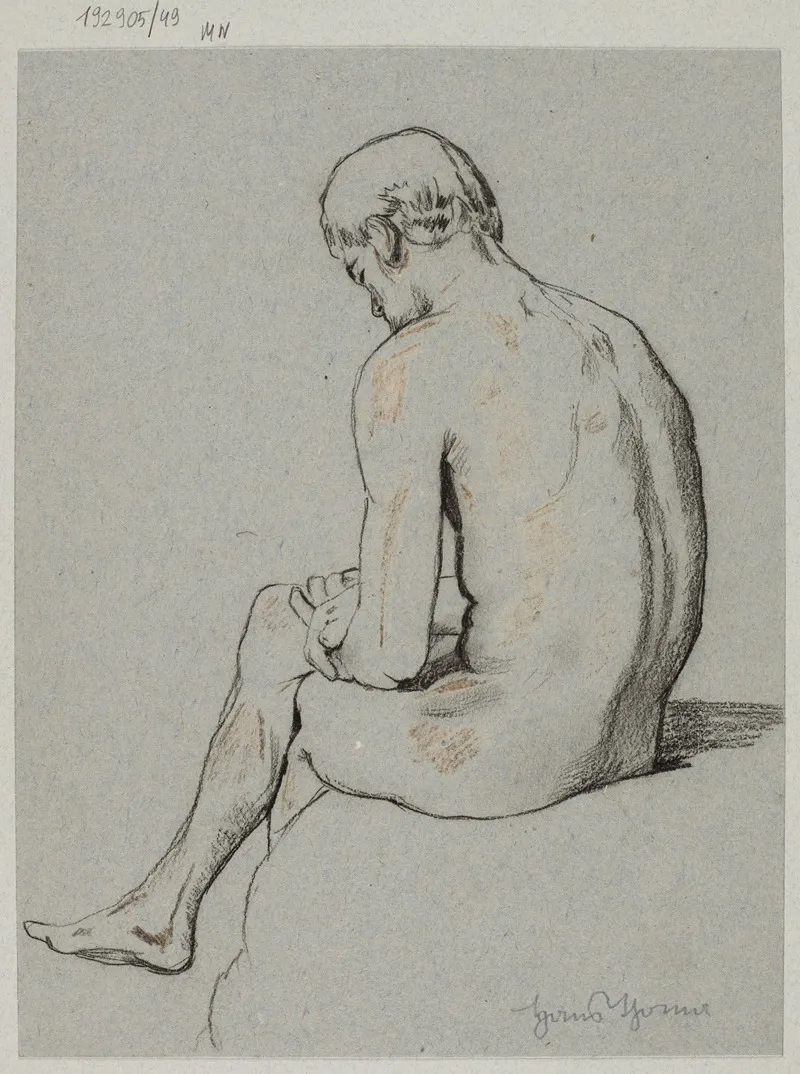 Male Nude Sitting With Legs Crossed Wall Art by Hans Thoma - High-Resolution Digital Print