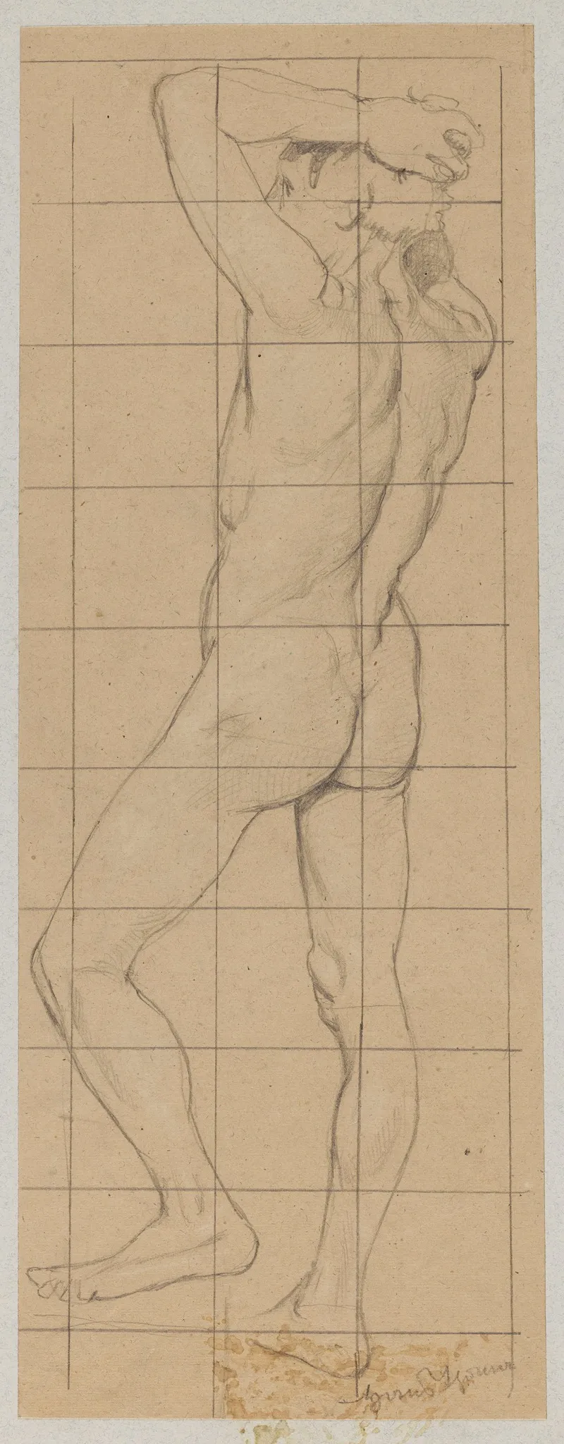 Male Nude Standing With Back Turned And Hands Clasped On His Head Wall Art by Hans Thoma - High-Resolution Digital Print