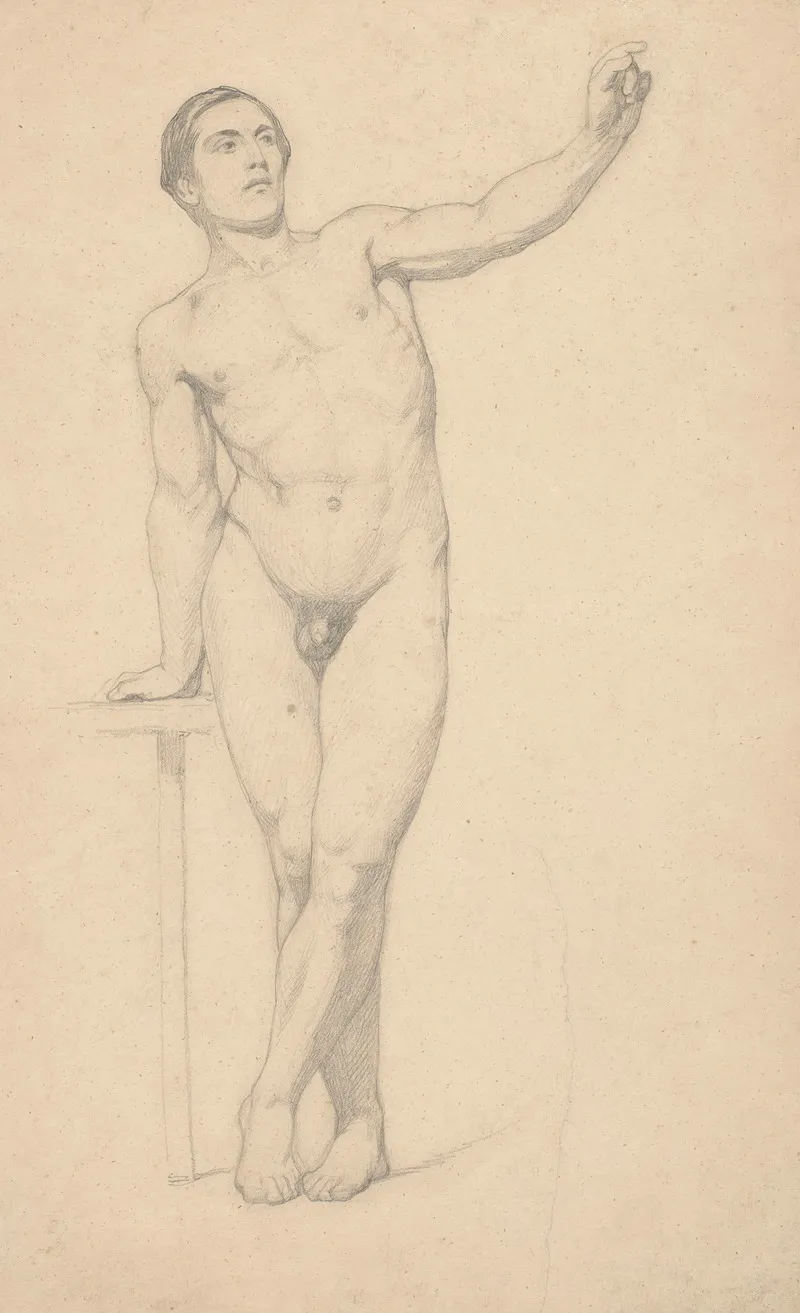 Male Nude With His Left Hand Raised Wall Art by Hans Thoma - High-Resolution Digital Print