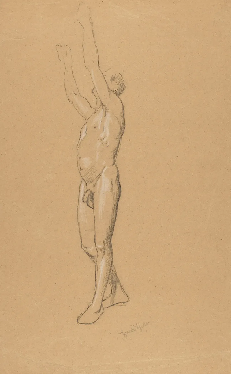 Male Nude With Raised Hands Wall Art by Hans Thoma - High-Resolution Digital Print