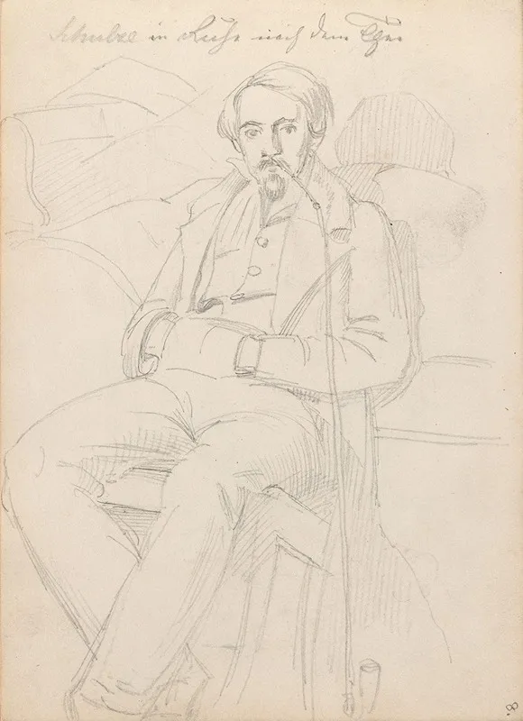 Male Portrait With Long Pipe Wall Art by Adolph Tidemand - High-Resolution Digital Print