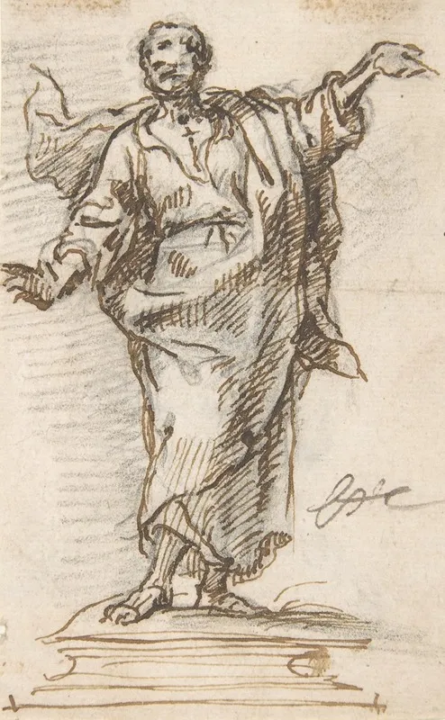 Male Saint Standing On A Pedestal With Arms Extended