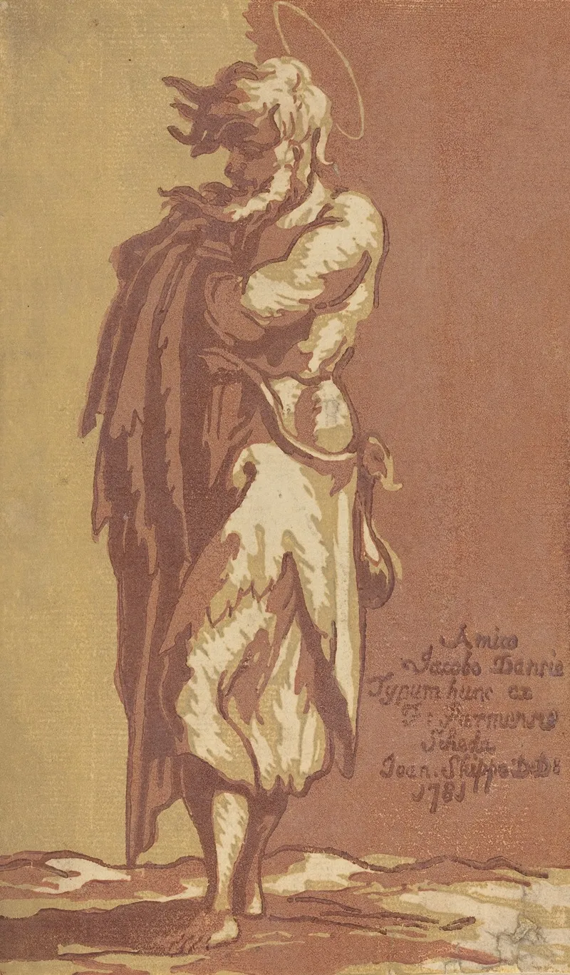 Male Saint Standing With Folded Arms Facing To The Left Wall Art by John Skippe - High-Resolution Digital Print