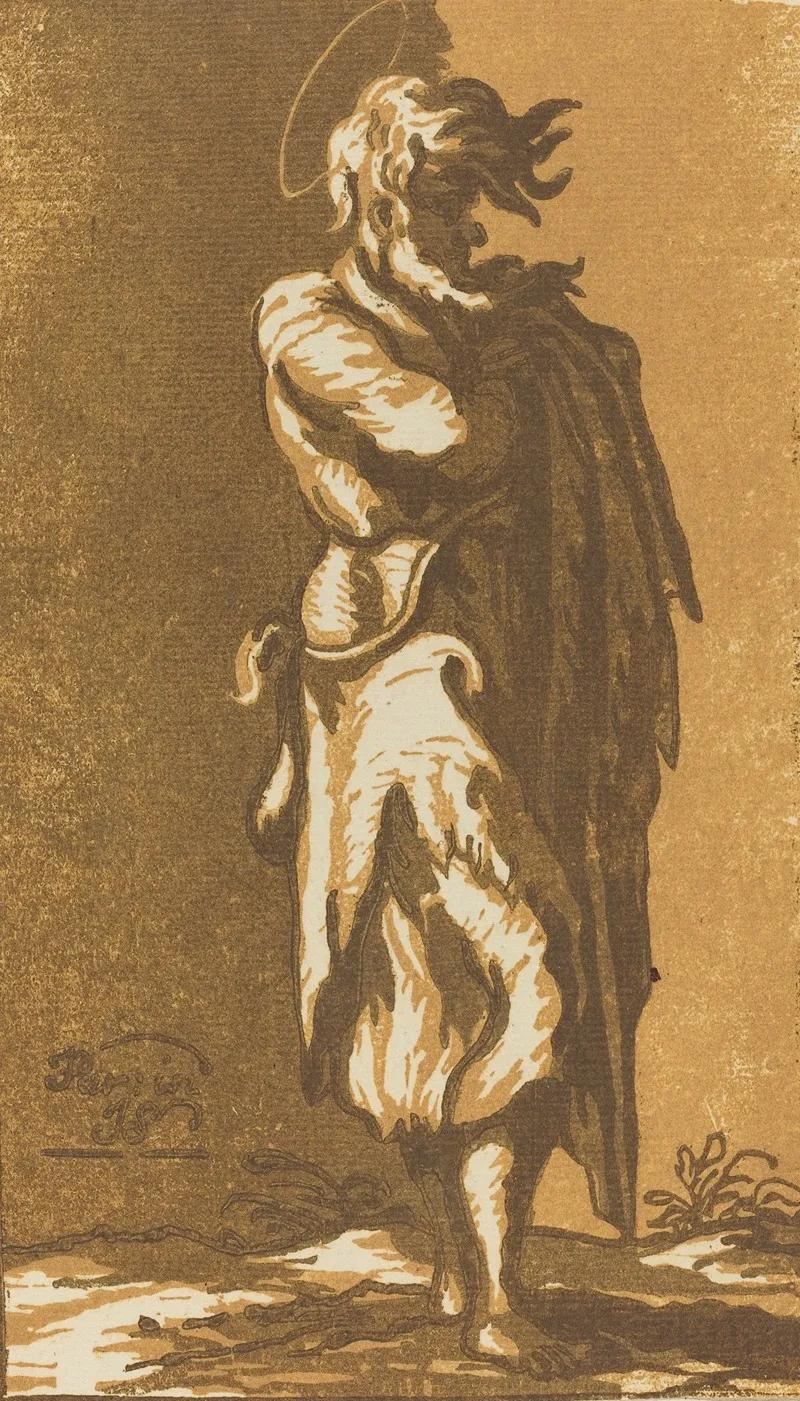 Male Saint Standing With Folded Arms Facing To The Right Wall Art by John Skippe - High-Resolution Digital Print